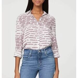 Beach Lunch Lounge Alanna Blouse 2X Heart Strings Button Up Roll-Tab Sleeves